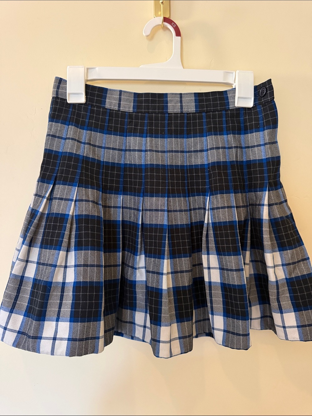 Mills Private School Girl  Uniform Skirt Plaid Blue Gray White Waist 26 Costume